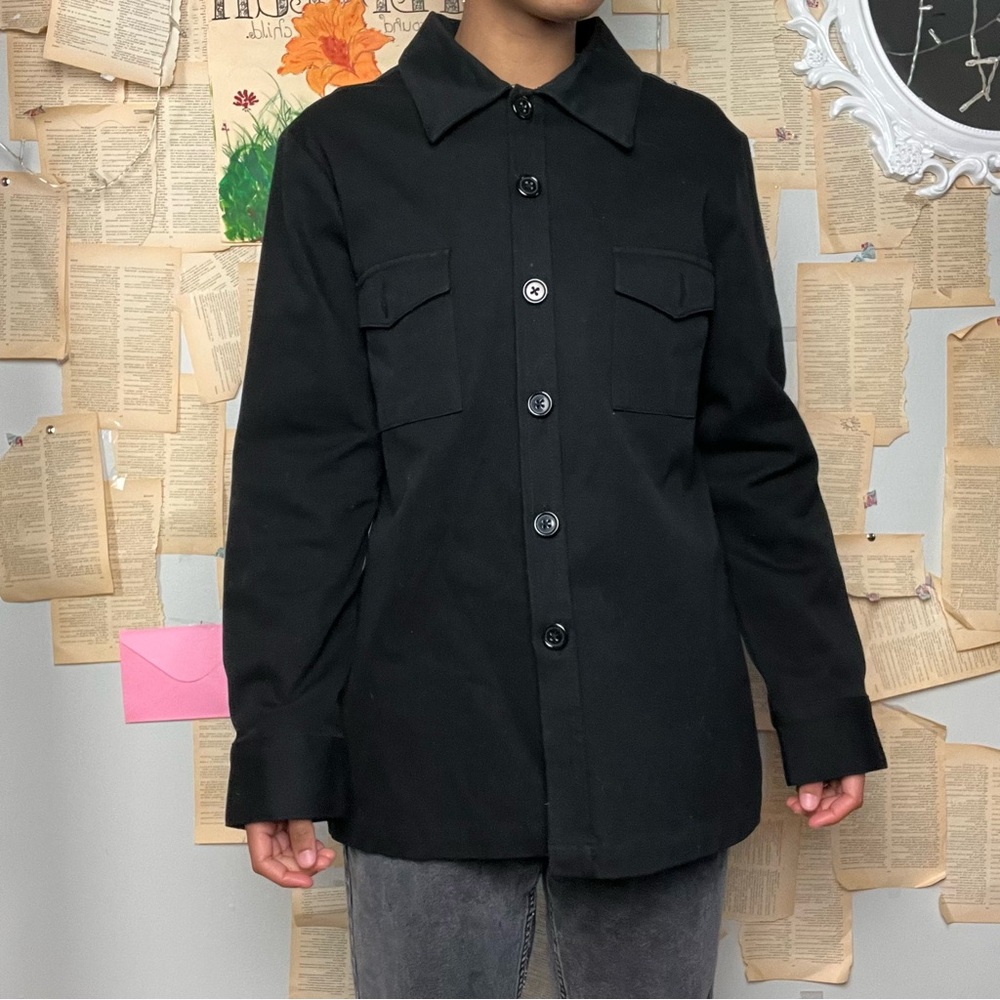 Gap Long Sleeve Stretch Solid Black Button Down